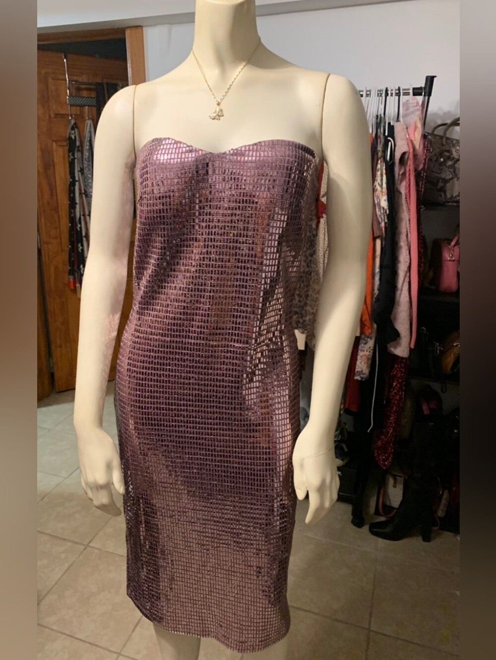 Strapless Shemmery Sheath Dress in Lavender Pink